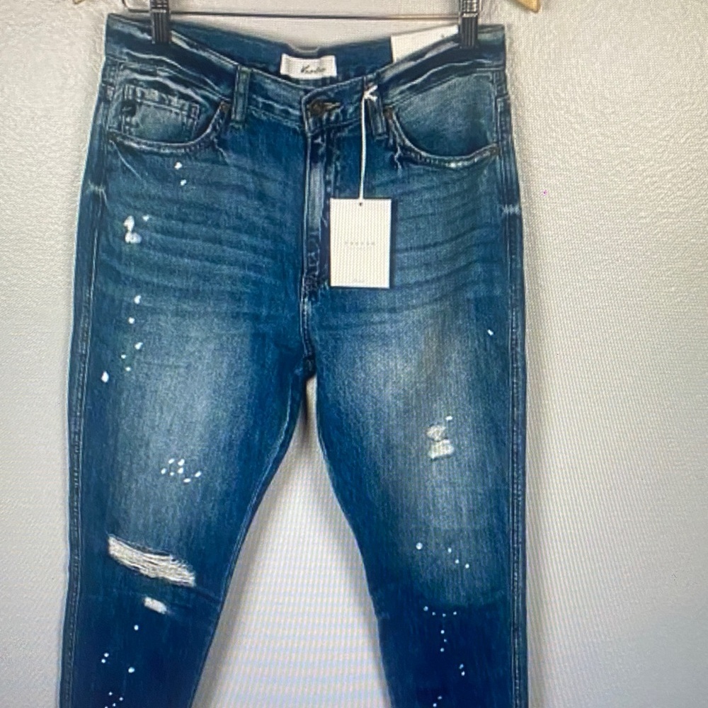 Kancan MOM high waist relaxed thigh  ta-pered leg distressed cotton NWT 9/28